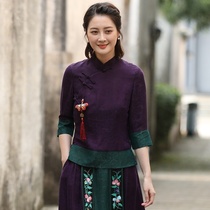 Autumn Water Ballad Original (Sunian Jinshen) Heavy silk fragrant cloud yarn stitching Chinese womens Republic style shirt female