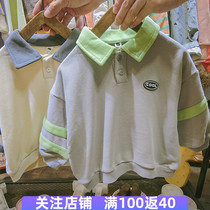 Boy Sweats 2020 Spring and Autumn New Korean childrens solid color lapel polo shirt baby Foreign style coat childrens clothing tide