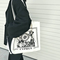 Retro niche Greek letter illustration canvas bag Korean version of the wild one-shoulder male and female students school bag handbag ins