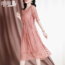 Heavy-pound true silk dress with long style 2022 Summer new Shun Crepe Genuine Silk Embroidered Mulberry Silk Dresses