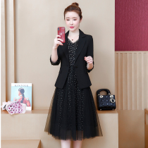 Big Code Women Dress 2022 Spring Autumn New Fat Sister Fashion Suit Two Suits Professional Temperament Mesh Yarn Dress Dress