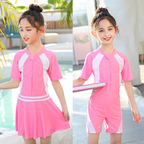 Girls bathing suit skirt sporty students zhong da tong childrens swimwear one-piece split two-piece sunscreen