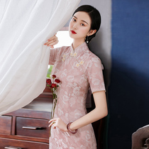 Improved cheongsam 2021 New Chinese style Daily wear jacquard dress young fashion pink summer