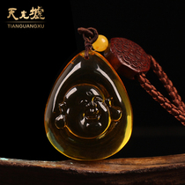  Tianguang Hui amber beeswax Buddha pendant Amber pendant mens and womens gold pearl Buddha pendant Gold pearl Buddha necklace