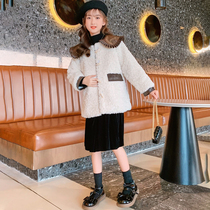 Girls Autumn Cashmere coat 2021 new foreign-style childrens sweater girls plus velvet childrens clothing autumn and winter