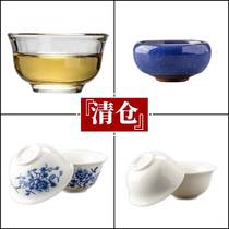White Porcelain Kung Fu Tea Cup Personal Tea Bowl Ceramics Handdrawn Blue Flower Master Single Cup Pu-ji Glass