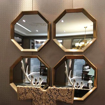 American classical art background wall combination hanging mirror Nordic living room entrance restaurant octagonal mirror soft decoration mirror