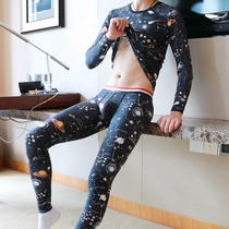 Thermal underwear mens suit thin section youth personality self-cultivation trend sports round neck cotton underwear mens autumn clothes long pants