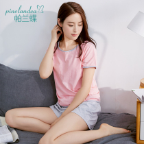 Palandie Pajamas Womens Cotton Thin Short Sleeve Couple Round Neck Simple Comfort Home Clothing Set Summer Special