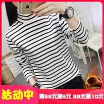 Large size womens clothing fat mm2021 new belly cover thin top high neck plus velvet bottoming shirt womens autumn and winter western style