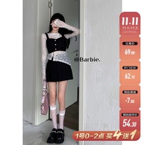 Spot Barbie black sling top female summer hot girl set pure wind lace inside with bottom vest