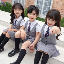 Summer school uniform suit College style class suit Kindergarten garden suit British style summer suit vest three-piece set