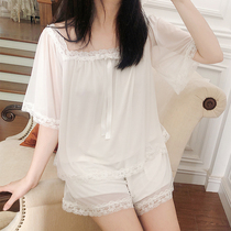 Pajamas womens summer suit Princess style sweet and lovely white pure cotton short-sleeved lace fresh court spring and autumn home clothes