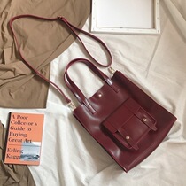 KAFKAsSHOP Tricolor PU Leather Scrub Crossbody Bag Men's and Women's Neutral Joker Multi-Shoulder Handheld Crossbody Bag