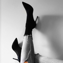 Tide brand autumn and winter New Net red thin elastic boots women high heel socks boots thin heel tube pointed short boots ankle boots women