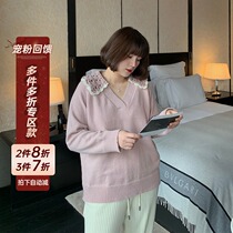(2 pieces 8 discount 3 pieces 7 fold zone section) big code fat mm doll collar sweater jacket female autumn winter v collar blouse