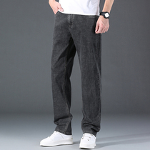 New autumn and summer mens middle-aged trousers loose straight casual thin stretch plus size Korean jeans