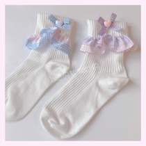 Xiaoxis soft world Japanese sweet and cute girl plaid love bow pink purple blue soft sister socks