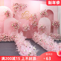 Sweet pink wedding scene decoration wedding layout row flower Road flower Flower corner flower stage welcome area finished flower