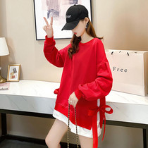 Pregnant womens autumn fashion Korean version of fake two-piece color long sleeve top loose casual T-shirt spring and autumn pregnant womens sweatshirt