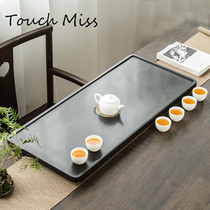 TOUCH MISS Whole piece natural black gold stone tea tray Office reception household drainage tea table stone tray