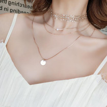 Korean Version Lukewarm Wind Super Shiny Sheet Minimalist Temperament Multilayer Chain 100 Hitch Short Money Chain Collarbone Chain Neck Chain Woman