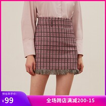lily spring new womens plaid tweed raw edge high waist short skirt skirt 20C6248