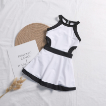 2020 New Little Fairy Childrens Color Swimsuit Female Childrens Swimsuit Korean Black and White High Collar One-piece Dress