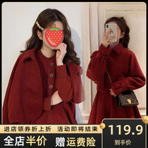 Early Spring Festival Womens dress 2022 New Fat mm Advanced senses red Lionclad dress Two sets for autumn and winter big codes