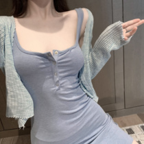 Summer 2020 new harnesses Hip Sexy Tight Fit Dress Feminine Slim Fit Knit Cardiovert Sunscreen Blouse