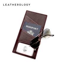 Leatherology leather travel passport holder Long vertical air ticket storage bag Thin passport bag ID protection cover