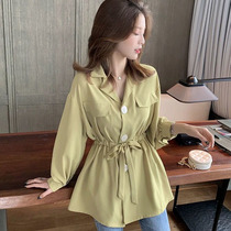 Fat mm heart machine V collar belly top female Korean version 2021 Spring and Autumn New loose slim size womens shirt