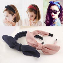 South Koreas new hair accessories rabbit ears hair band wide edge toothed headband Fabric headdress bow hair card retro wild