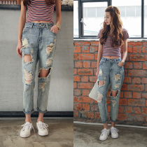 Broken hole nine-point jeans female summer thin 2020 new Korean version of high waist bf loose student wide leg pants beggar pants