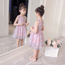 Girls summer dress dress dress 2021 new three-five-67-year-old girl princess dresses lace pink