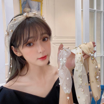 Bride Japanese and Korean photo tassel wide hair belt simple elegant party birthday party black dress headdress women accessories