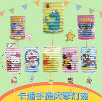 Mid-Autumn Festival Childrens Cartoon Anime Handheld Folding Paper Lantern LED Luminous Kindergarten Hanging Decoration Flower Lantern Gift