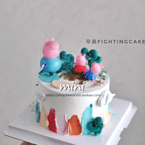 Baking cake decorated pink pink pig daddy daughter scene childrens party spot dress