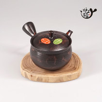 Japanese Tokoname-yaki Umehara Jiro made Yulong Kiln black mud side handle teapot Japanese-style urgent-whisker metal filter Nine-palace teapot