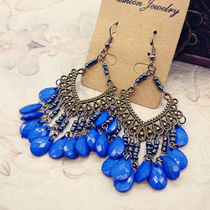 J31 retro European and American Bohemian national style bronze earrings female tassel long beaded ears