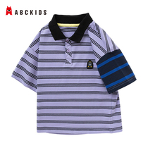 Abckids Childrens T-shirt Boys short-sleeved baby top 2021 new summer childrens clothing striped POLO shirt pop brand