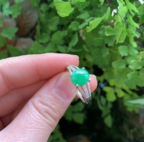 Yang Yujia Myanmar natural A goods Jade full color green 925 silver inlaid live mouth lady ring flower chant