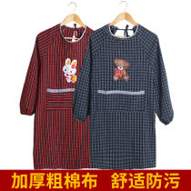 Cotton apron long sleeve gown kitchen adult fashion old coarse cloth household cleaning cute Korean version of adult work clothes