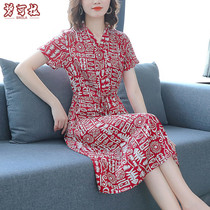 Simple and noble dress 35 a 45 womens high-end temperament V-collar dress middle-aged foreign skirt summer