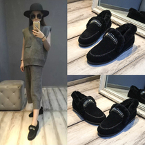 European Standing Fur Shoes Women Autumn Winter Outwear inside Heightening Cotton Shoes Genuine Leather Water Drill Sloth a foot pedal and velvety Bean Bean Shoes
