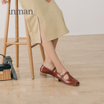 Yinman womens shoes single shoes womens summer Mary Jane shoes womens retro French flat heel British style shallow mouth thick heel temperament single shoes