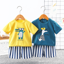 Boy Summer pure cotton Two suits Mens baby Summer clothes in baby Yangqi handsome qi 2021 new trends 2-year 1 old