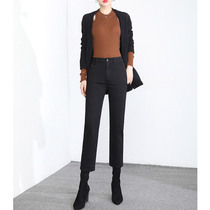 Black straight jeans womens nine points 2020 autumn and winter New Korean version of loose high waist eight points thin small man