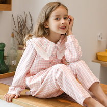 Childrens home clothing girls cotton set Zhongdang pajamas little girl spring and autumn thin female children long sleeve Spring