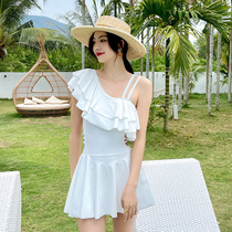 Swimsuit women 2021 new summer one-piece dress fairy air students conservative Lotus thin belly cover belly hot spring holiday